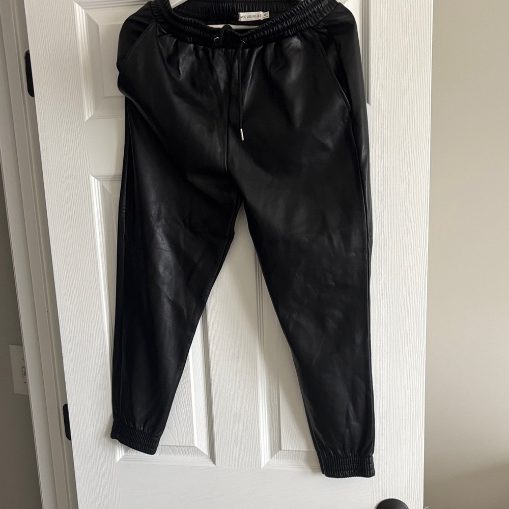 Avec Les Filles Black Faux Leather Pants